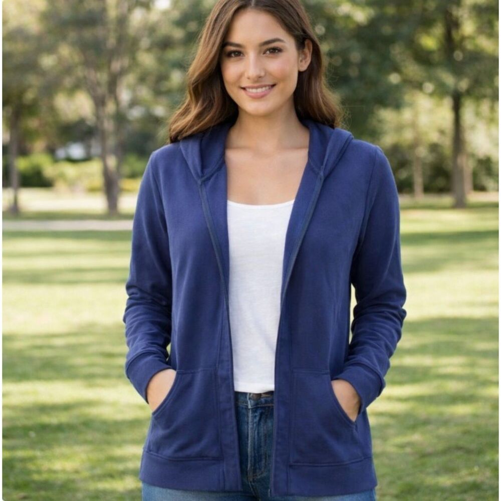 Lilly Pulitzer Blue Hooded Cardigan Jacket Lightweight Sweater Womens Size S